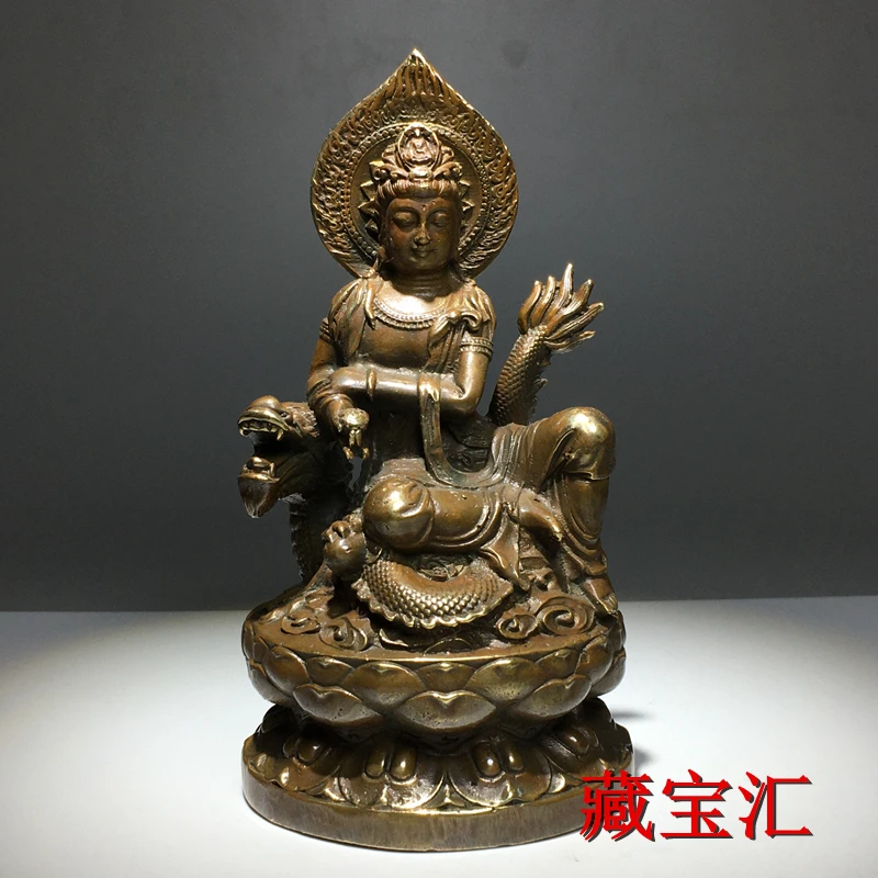 

Old Baojiang Pure Copper Lotus Crouching Dragon in the Void Hidden Avalokitesvara Buddha Statue Rare Nostalgiac Old Bronze Ware