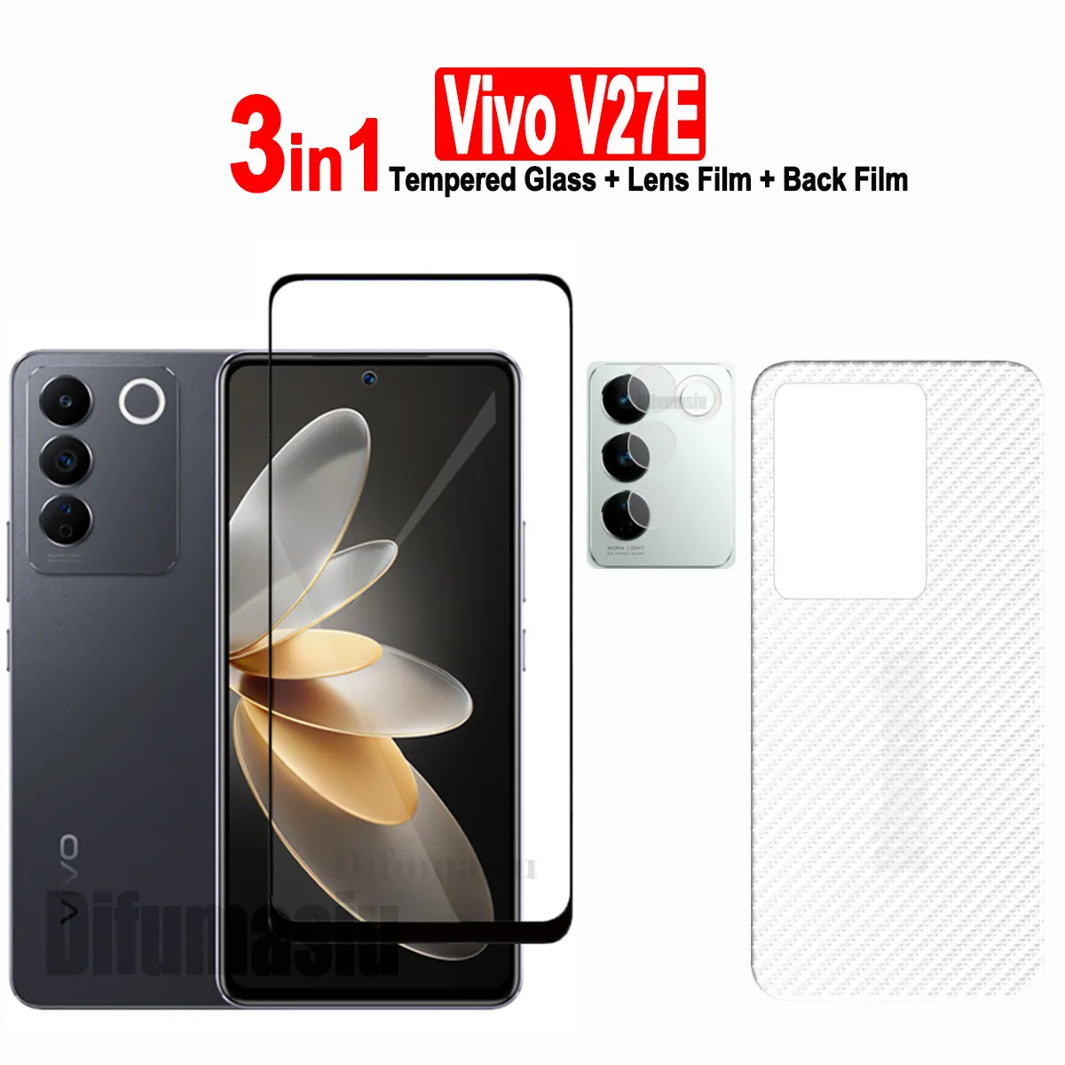 

For Vivo V27E Tempered Glass Vivo V27 Pro V25E V25Pro V23E V21E V23 V21 Screen Protector 3in1 Soft Lens Back Film