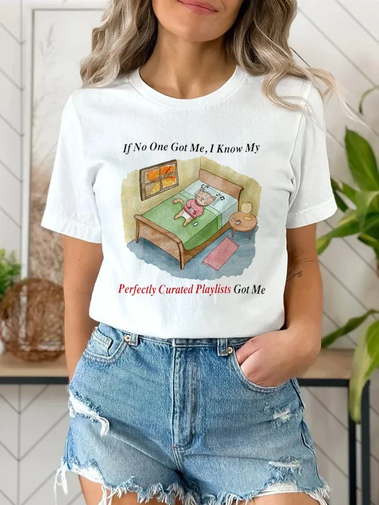 Женская футболка с коротким рукавом, круглым вырезом и принтом в виде кошки
Женская футболка с коротким рукавом, круглым вырезом и принтом в виде кошки