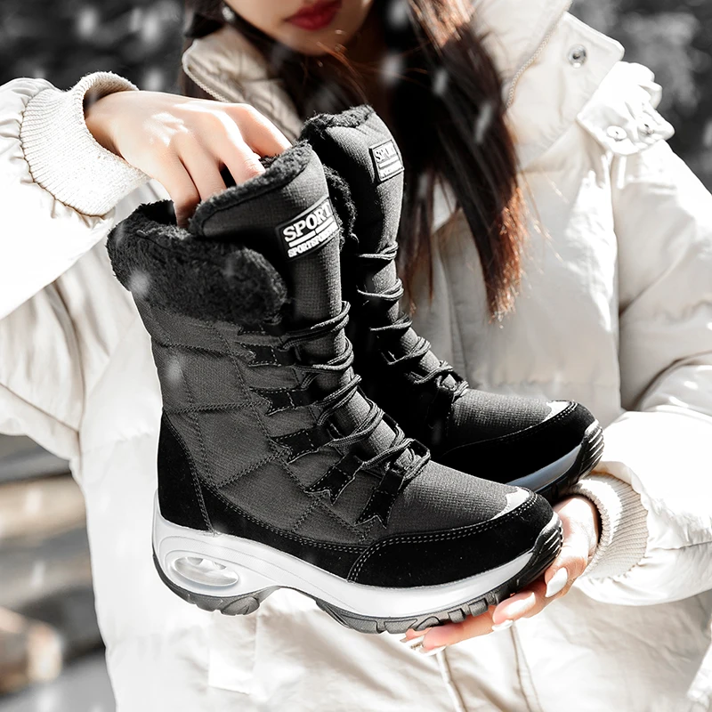 

2023 Women Boots Winter Keep Warm Quality Mid-Calf Snow Boots Ladies Lace-up Comfortable Waterproof Booties Chaussures Femme