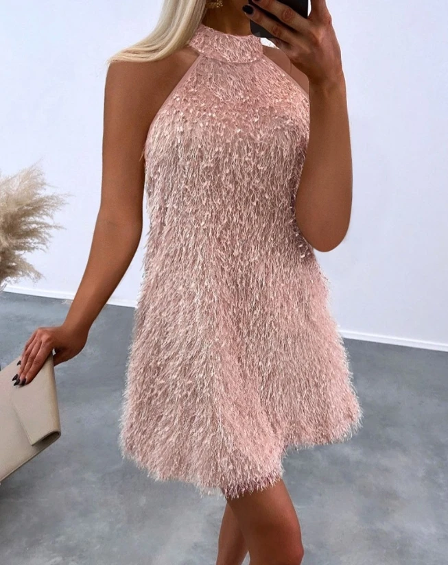 

Female Clothes Fluffy Sleeveless O-Neck Casual Dress Temperament Commuting New Spring Woman Fashion O-Neck Loose Mini Dresses