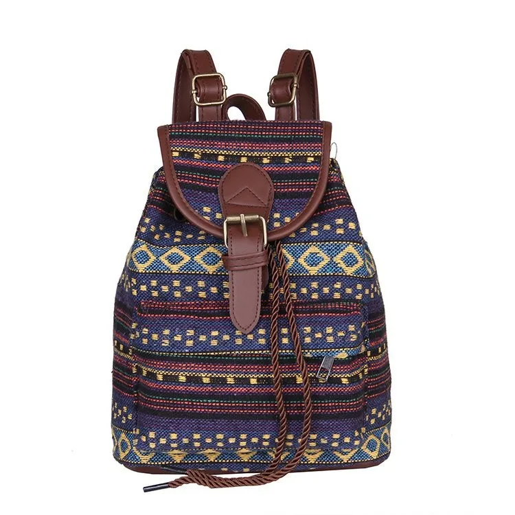 

School bag Canvas Ethnic Women's Backpack Casual Drawstring Bucket Bag Fashion Backpack school Plecaki Dla Dzieci School Bags