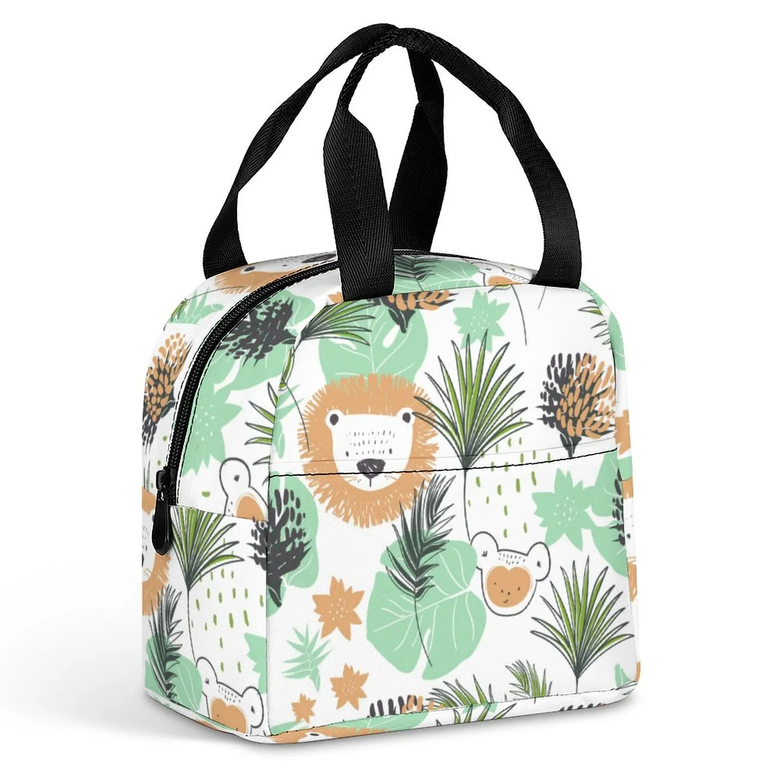 

Custom Pattern Tote Lunch Bags for Women Leaf Animal Print Portable Meal Bag Picnic Travel Breakfast Box Office Work School