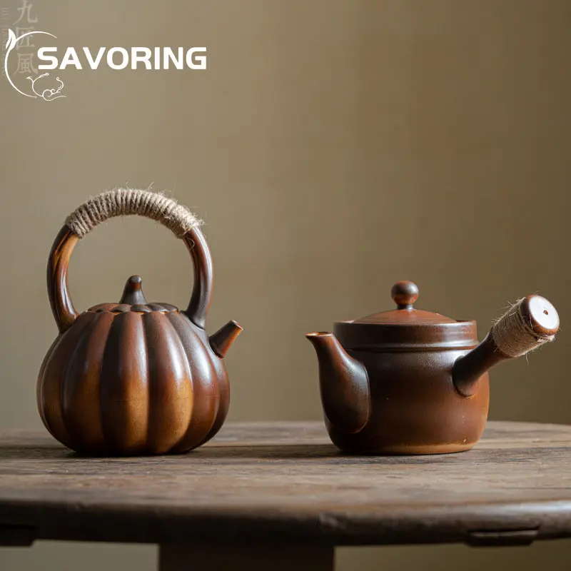 

Creativity Fireplace Tea Pot Ceramics Pumpkin Loop-handled Teapot Side Handled Teapots Tea Maker Kettle Indoor Outdoor Teaware