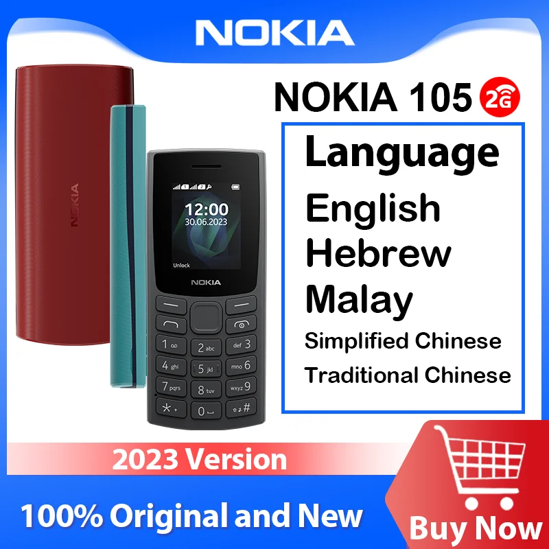 

Original Chinese Versin Nokia 105 2G 2023 Dual SIM Feature Phone 1000mAh Long Standby 1.8" Display Flashlight FM Radio Games