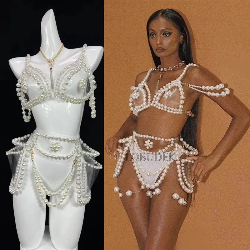 Nightclub Bar Sexy DJ Gogo Pole Dance Costume Big Pearl Bikini Rave Outfits Women DJ Dancer Show Festival Rave Outfits
Nightclub Bar Sexy DJ Gogo Pole Dance Costume Big Pearl Bikini Rave Outfits Women DJ Dancer Show Festival Rave Outfits