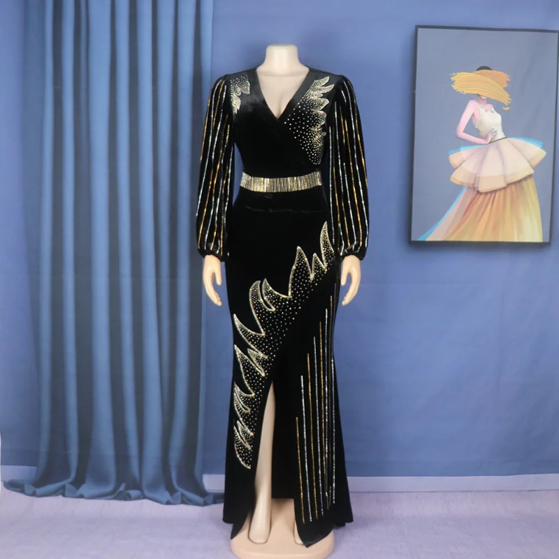 African Dresses for Women Summer African Long Sleeve V-neck Velvet Black Blue Long Dress Dashiki African Clothes Maxi Dress
African Dresses for Women Summer African Long Sleeve V-neck Velvet Black Blue Long Dress Dashiki African Clothes Maxi Dress