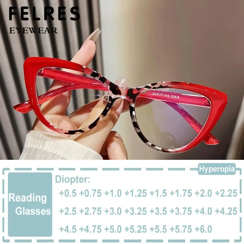 

Fashion Retro Triangular Cat Eyes Reading Glasses For Women Anti Blue Light Prescription Presbyopia Transparent Glasses Optical