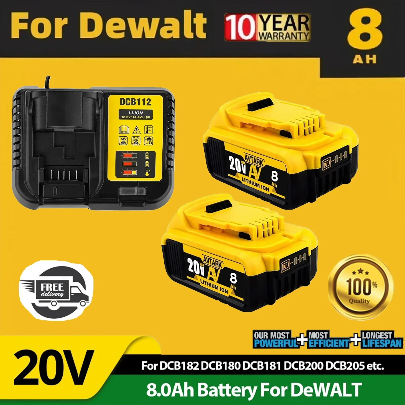 

20V 5Ah 6Ah 8Ah MAX Lithium Battery Power Tool Replacement for DeWalt DCB184 DCB181 DCB182 DCB200 Lithium Battery