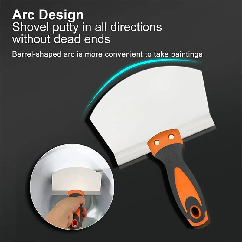 

Stainless Steel Putty Knife Wall Paint Plaster Trowel Arc Ash Shovel Paint Feed Filling Scraper Blade Spatula Construction Tools