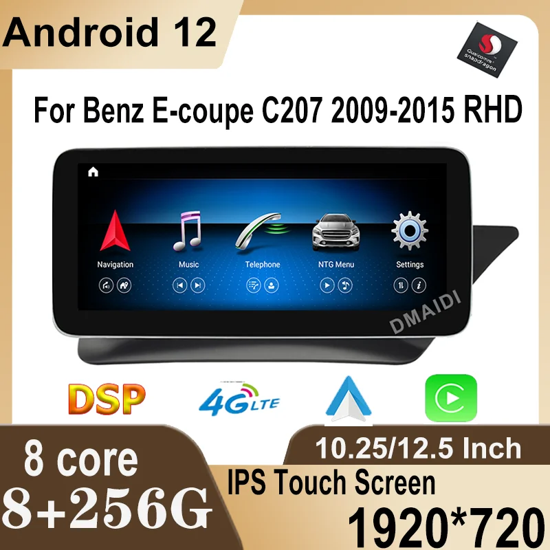 

10.25/12.5inch 8+256G 8Core Android 12 Snapdragon Multimedia GPS Radio For Mercedes Benz E Coupe 2-Door C207 E207 2009-2015 RHD