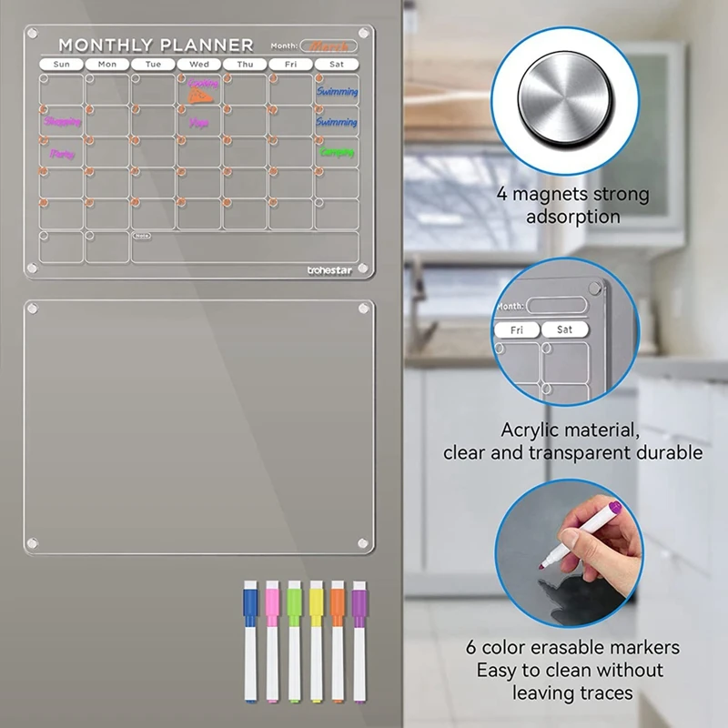 

1Set Magnetic Acrylic Calendar For Fridge Clear Fridge Calendar And Memo Magnetic Planning Boards Set Colorful