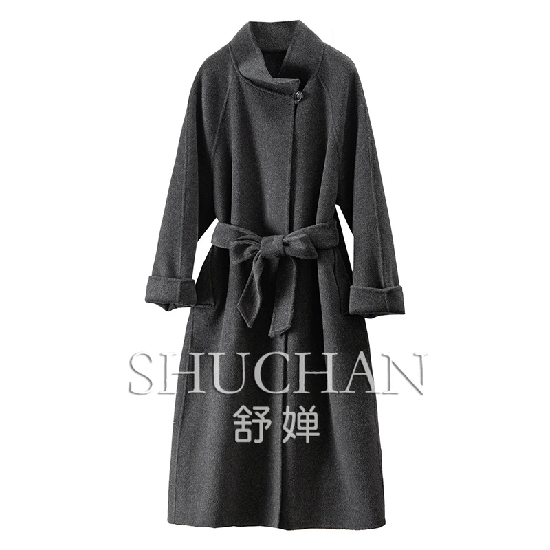 

73% Wool 11.2% Cashmere Coats and Jackets Women Abrigo Mujer Adjustable Waist Office Lady Long Coats for Women