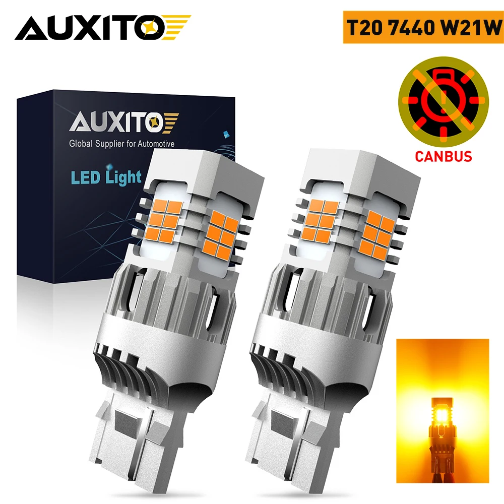 

AUXITO 2Pcs W21W LED Canbus Amber Turn Signal Light Error Free T20 7440 No Hyper Flash Error Free Car Lamp 1156 BA15S for BMW VW