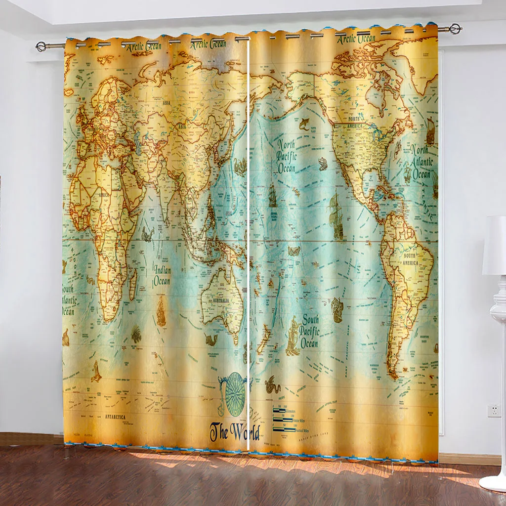 

Luxury Blackout 3D Window Curtain For Living Room yellow map curtains modern living room curtains