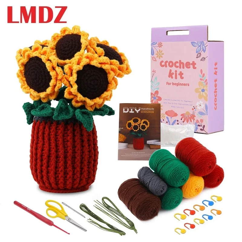 

LMDZ Beginners Sunflower Crochet Kit for Adults with Custom Box Crocheting Knitting Kit with Step-by-Step Video Tutorials