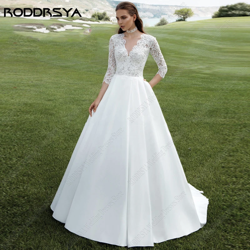 RODDRSYA Lace 3/4 Sleeves Wedding Dresses Vintage Satin A Line Bridal Gowns For Women Illusion Back robe de mariée Princesse
RODDRSYA Lace 3/4 Sleeves Wedding Dresses Vintage Satin A Line Bridal Gowns For Women Illusion Back robe de mariée Princesse