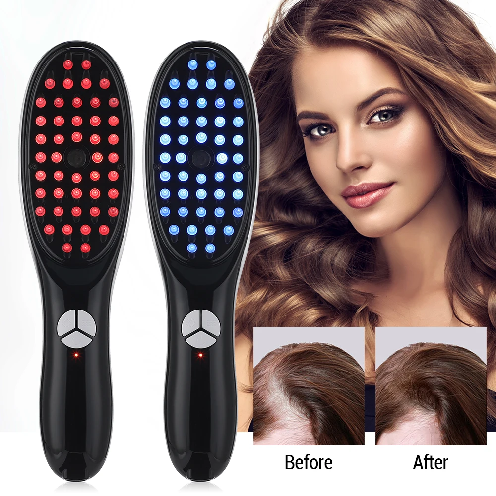 

Электрическая вибрационная Массажная Расческа для роста волос, красная и синяя фототерапия, портативный аппликатор для микро-тока, питающий