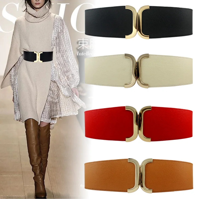 Fashion Designer Elastic Belt PU Leather Gold Buckle Multicolor Adornment Dress Overcoat Stretchy Wide Waistband For Women
Fashion Designer Elastic Belt PU Leather Gold Buckle Multicolor Adornment Dress Overcoat Stretchy Wide Waistband For Women