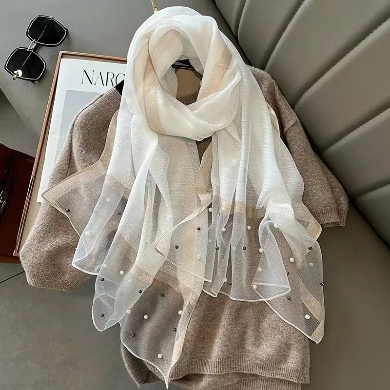 Spring New Simulated Silk Scarf Women's Style Fashionable Western Style Beaded Sun Protection Shawl Winter Warmth Summer Shawl
Spring New Simulated Silk Scarf Women's Style Fashionable Western Style Beaded Sun Protection Shawl Winter Warmth Summer Shawl