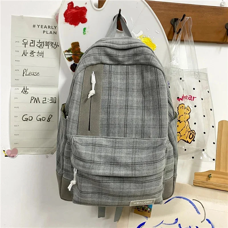 

Fashion Girl College School Bag Casual Women Backpack Latticed Book Packbags for Teenage Large Travel Shoulder Men Rucksack