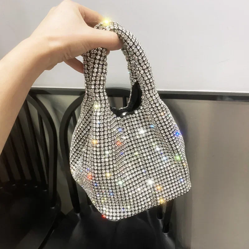 

Блестящий клатч-кошелек с кристаллами, сумка-ведро на плечо, женские кошельки и сумочки ручной работы, Роскошный дизайнерский вечерний клатч, кошелек
