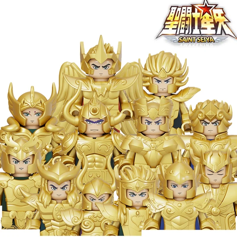 

12pcs/set Saint Seiya Gold Saint Athena Japanese Anime Mini Man Bricks Blocks