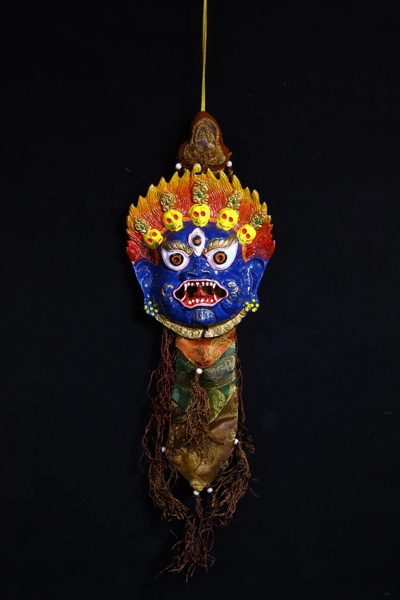 

20"Tibetan Temple Collection Old Bronze Painted Skull Mahakala Head Mask Amulet Pendant Dharma Hanging screen Town house