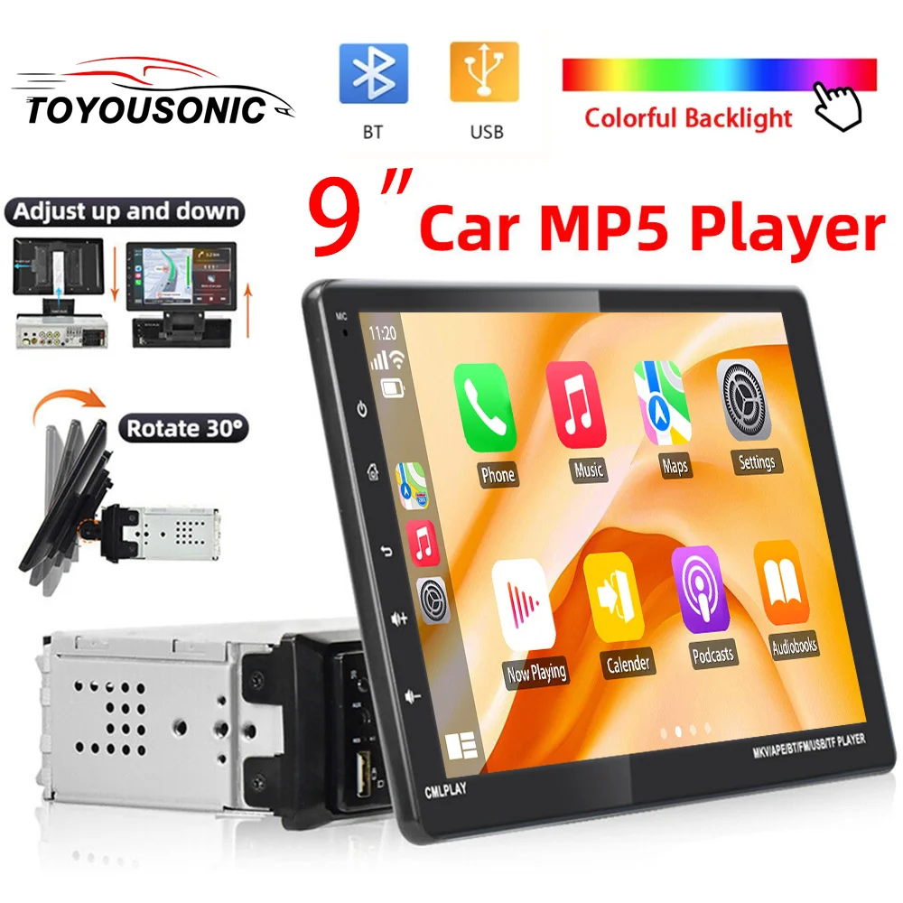 

TOYOUSONIC 1 Din Car Radio MP5 Multimedia Player 9" Touch Screen Carplay FM Bluetooth USB BT Mirror Link Android Auto Radio