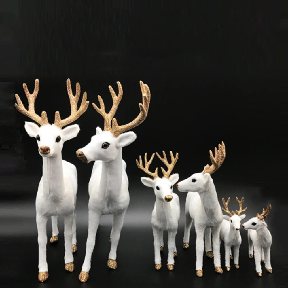 

Plush Simulation Christmas White Reindeer Standing Xmas White Elk Deer Dolls Home Party Decoration Decoration