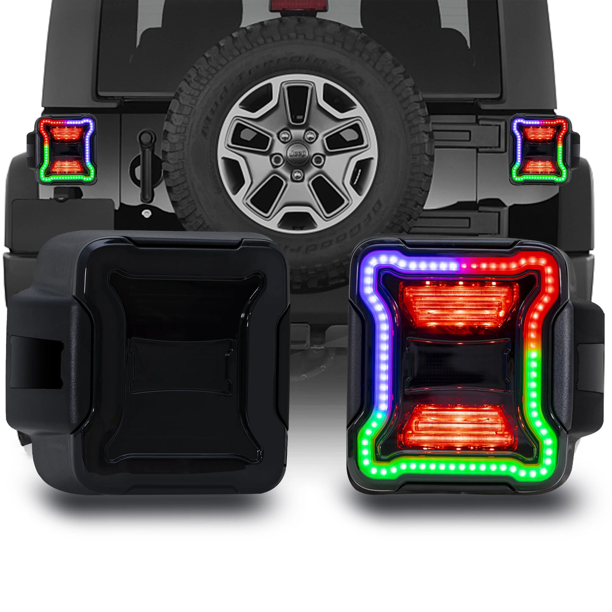 Nicoko LED Tail Lights w/Brake Light & Turn Signal Function with multicolor RGB Chasing halo over 200 modes Bluetooth Remote Con
Nicoko LED Tail Lights w/Brake Light & Turn Signal Function with multicolor RGB Chasing halo over 200 modes Bluetooth Remote Con