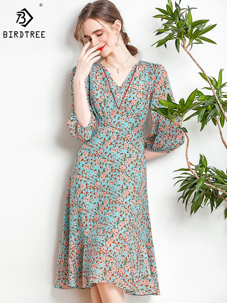 Birdtree 100% Mulberry Real Crepe Silk Dress Summer Floral Print V Necks Slim Waist 3/4 Lantern Sleeves A-Line Midi DressD34827C
Birdtree 100% Mulberry Real Crepe Silk Dress Summer Floral Print V Necks Slim Waist 3/4 Lantern Sleeves A-Line Midi DressD34827C