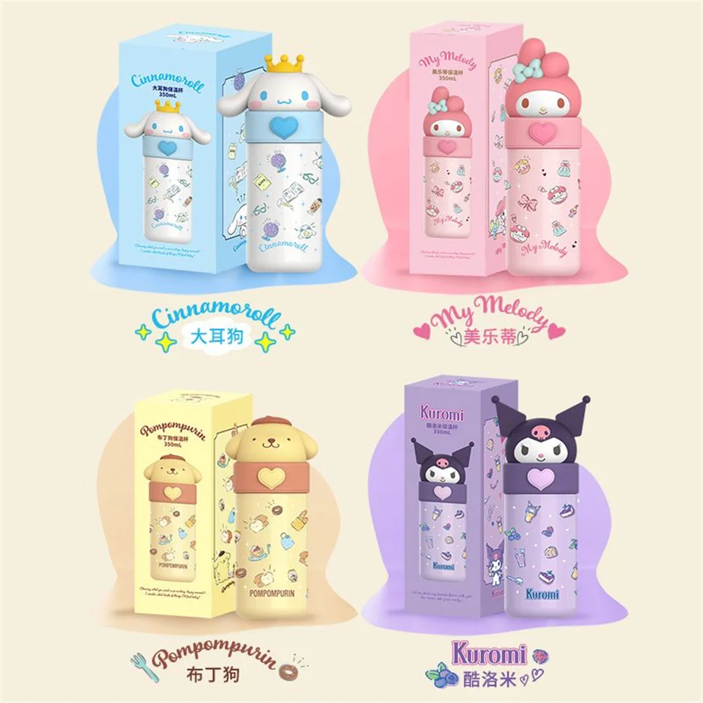 

350 мл Kawaii Sanrio Kuromi My Melody Cinnamoroll Purin Dog аниме безопасность для детей кружка для воды пищевой класса 316 нержавеющая сталь термос чашка