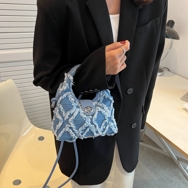 

Canvas Women Denim Small Shoulder Cross tote Messenger Bags Y2K Satchel Bags Designer Luxury tassels Handbags female Purse ins