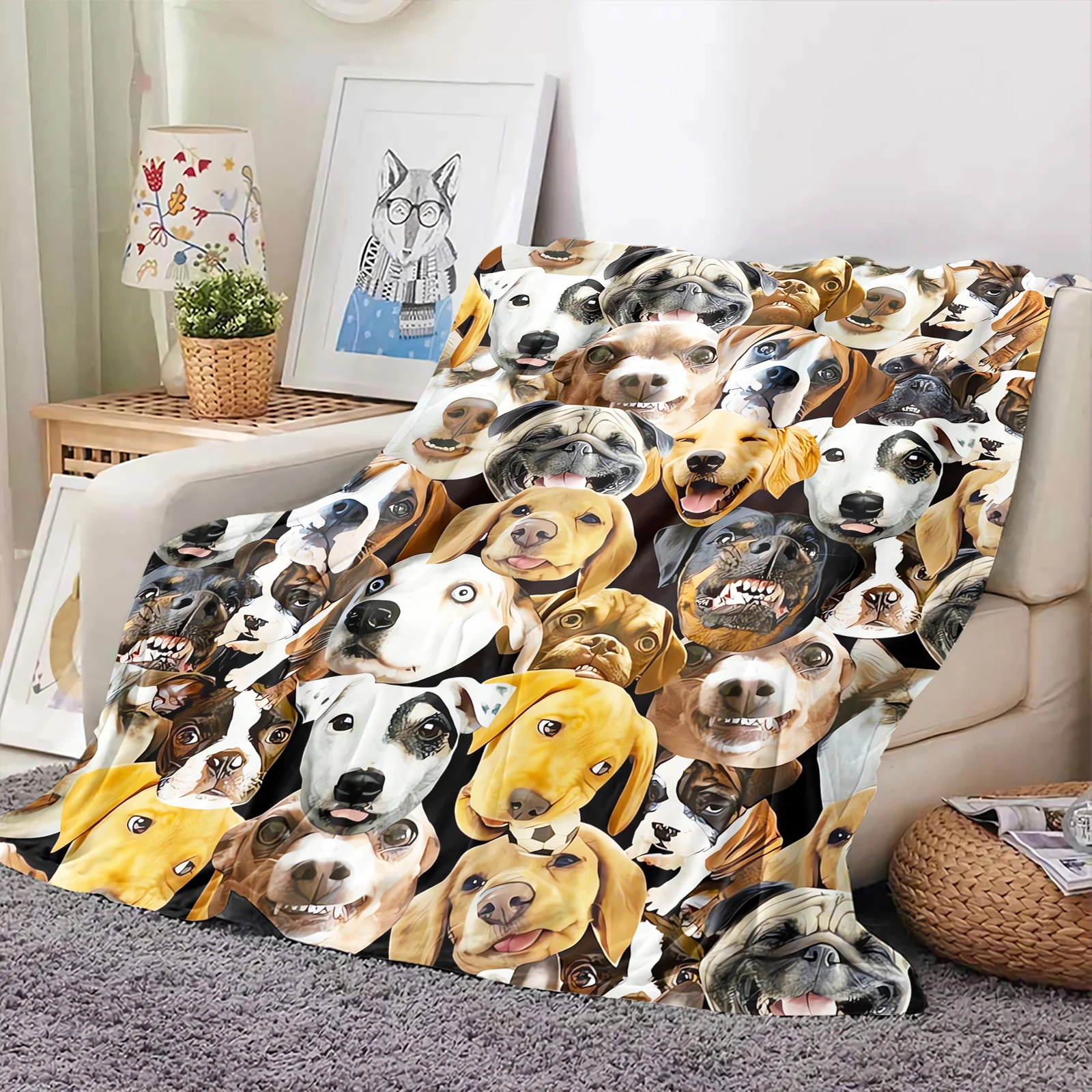

HX Animals Dogs Flannel Blankets Funny Boxer Pug Puppy 3D Printed Throw Blanket Cozy Portable Thin Nap Quilts Dropshipping