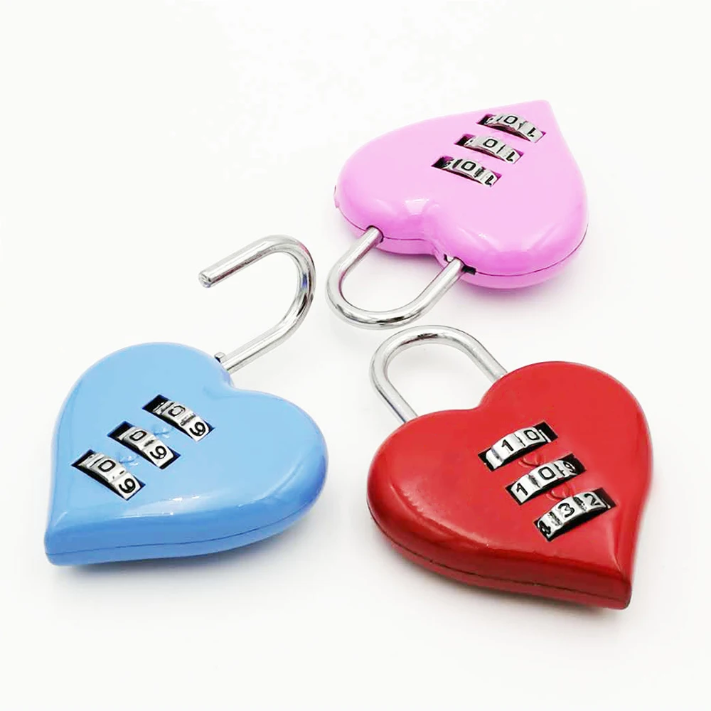

3 Mini Dial Digits Code Number Password Combination Padlock Love Heart Shape Luggage Suitcase Metal Lock Safety Travel
