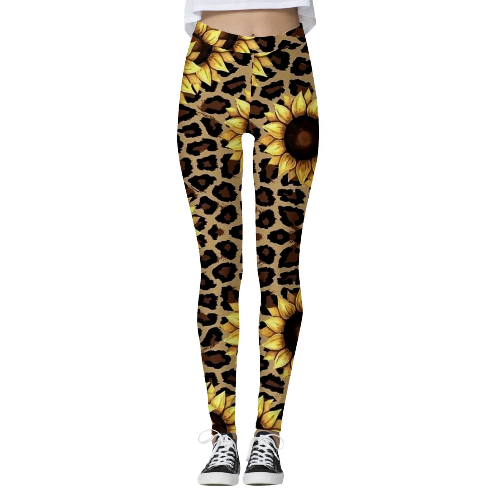 

Women Sunflower Leopard Print Leggings Elastic High Waist Tight Sports Yoga Push Up Pants 2024 Seamless Slim Tight Shark Legging