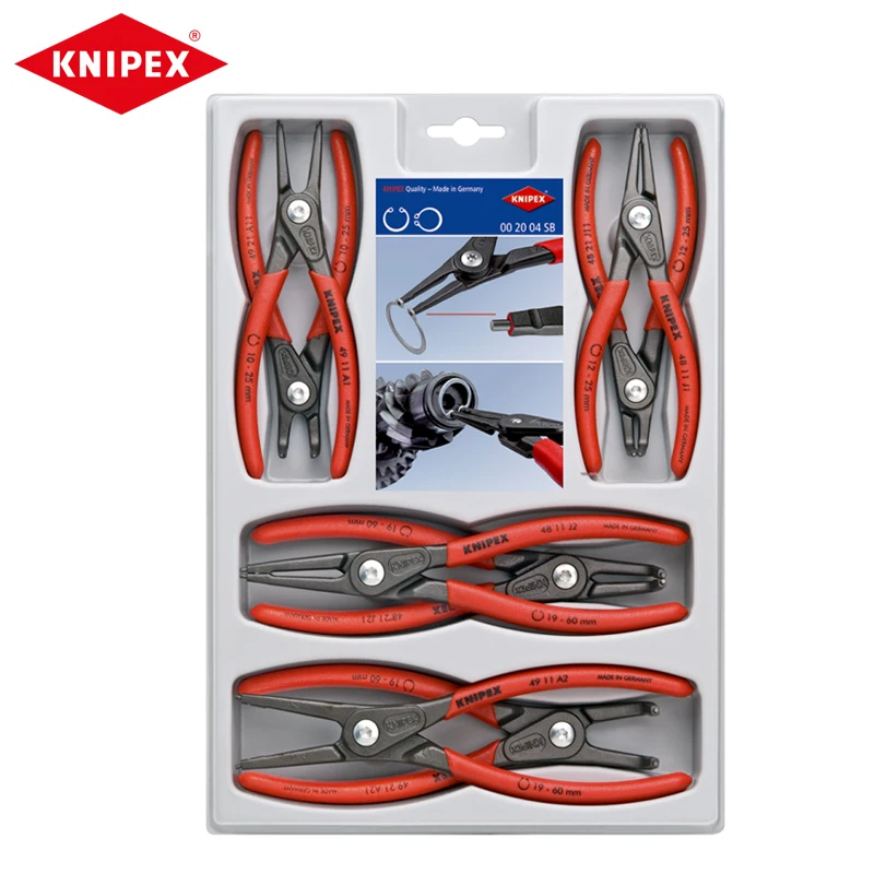 

KNIPEX Tools 00 20 04 SB Precision Circlip Snap-Ring Red Pliers 8-Piece Set