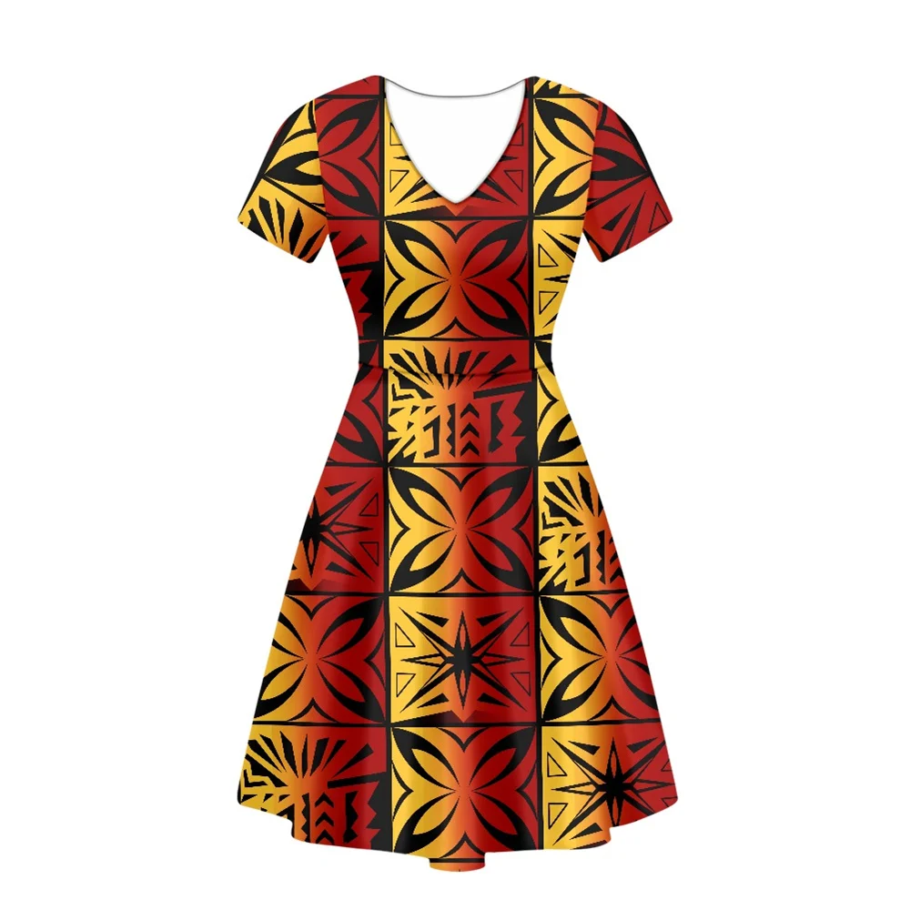 

Summer Women Elegant Dresses Polynesian Tribal Clothes Samoa Hawaiian Tapa Printed Ladies Dresses Short Sleeve Night Party Dress