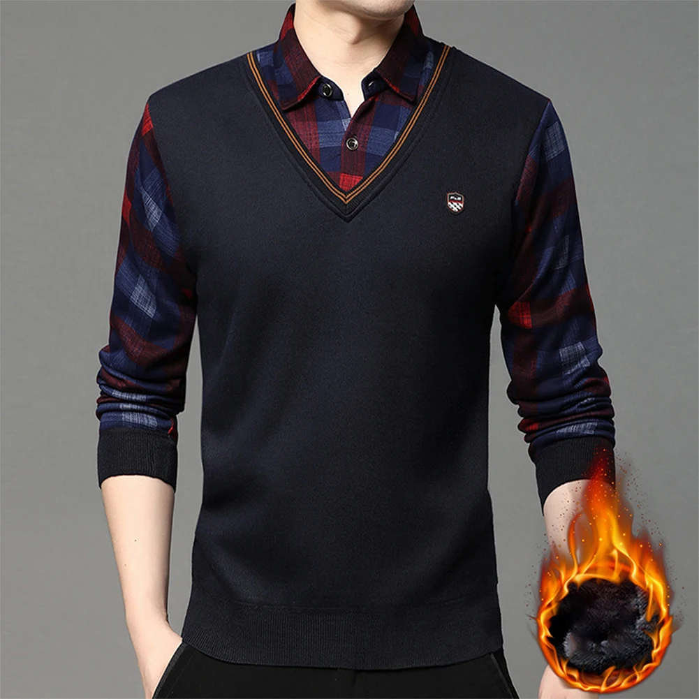 New Mens Warm Fleece Thickened Casual Plaid Fake Two Pieces Drees Shirt Slim Fit T-Shirts Business Tops Men Knitted Base Sweater
New Mens Warm Fleece Thickened Casual Plaid Fake Two Pieces Drees Shirt Slim Fit T-Shirts Business Tops Men Knitted Base Sweater