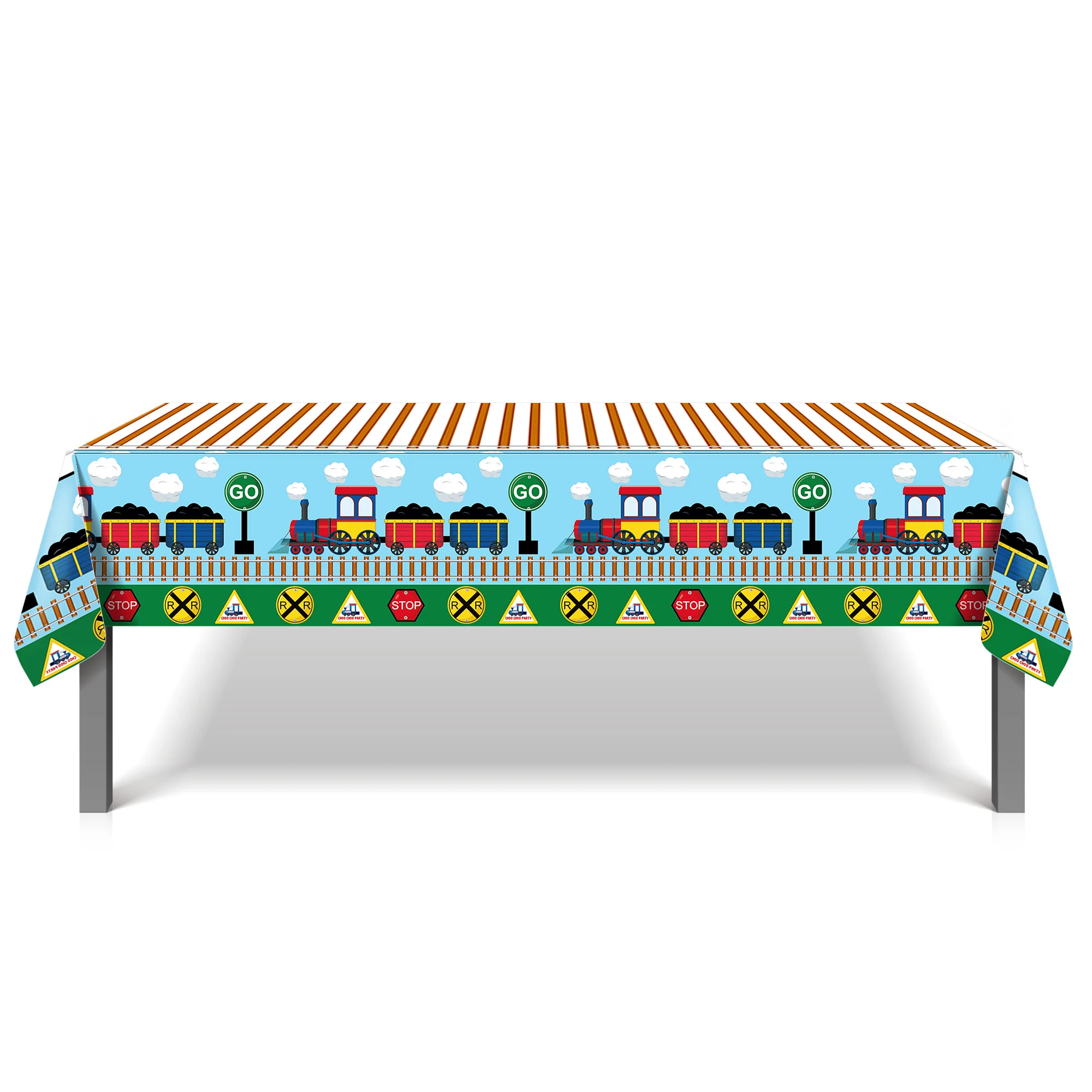 

130*220cm Cartoon Train Car Cargo Ship Baby Shower Birthday Party Table Cover Camping Disposable Tablecloths Backdrops Supplies