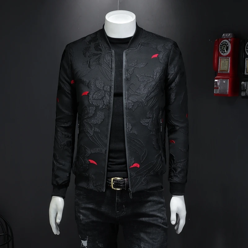 

Осень 2024, новая куртка с цветочным принтом, Мужская модная винтажная деловая куртка-бомбер, жаккардовая куртка, Мужская Повседневная приталенная куртка, Мужское пальто