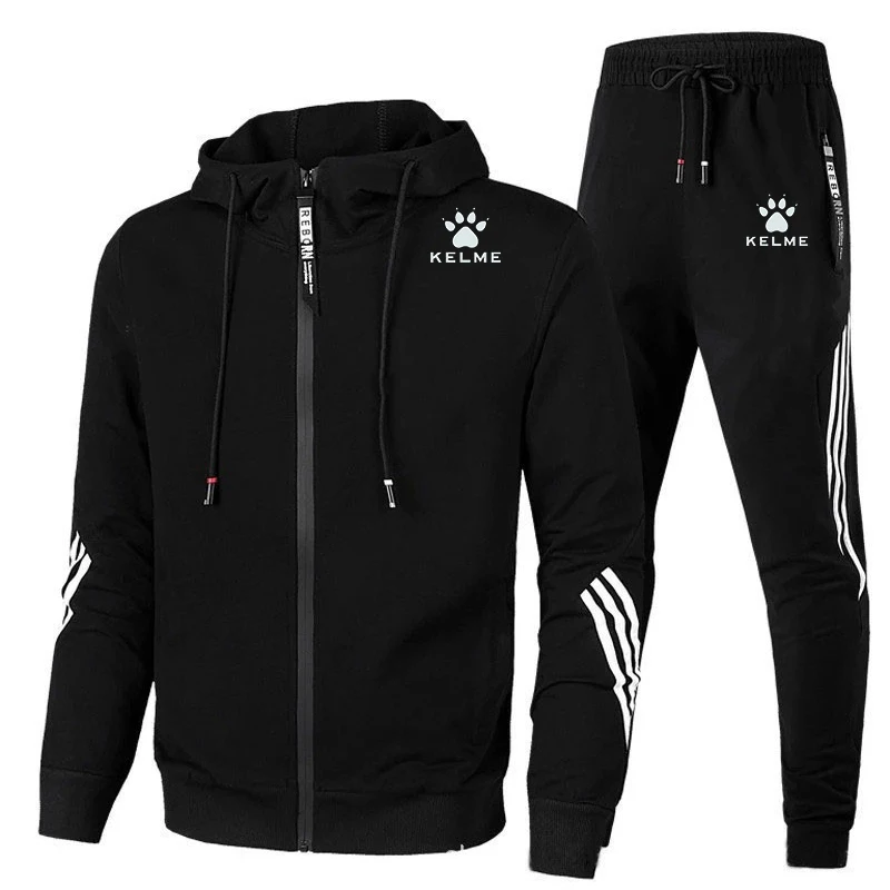 

2023 Brand KELME Men's Handsome Zipper Hoodie Set + 2pcs High Quality Casual Sweatpants Fashion Sport Men M-XXXL
