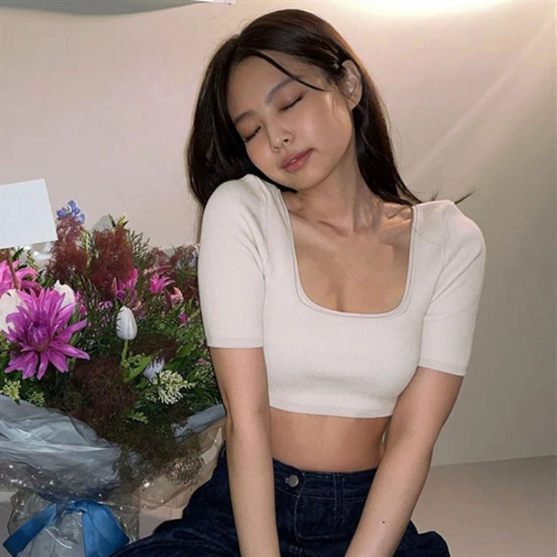 Kpop Girl Group Korean Crop Top Women Short Sleeve Tees Summer Slim Square Neck T-shirts Knit Top Sexy Streetwear White Tshirt
Kpop Girl Group Korean Crop Top Women Short Sleeve Tees Summer Slim Square Neck T-shirts Knit Top Sexy Streetwear White Tshirt