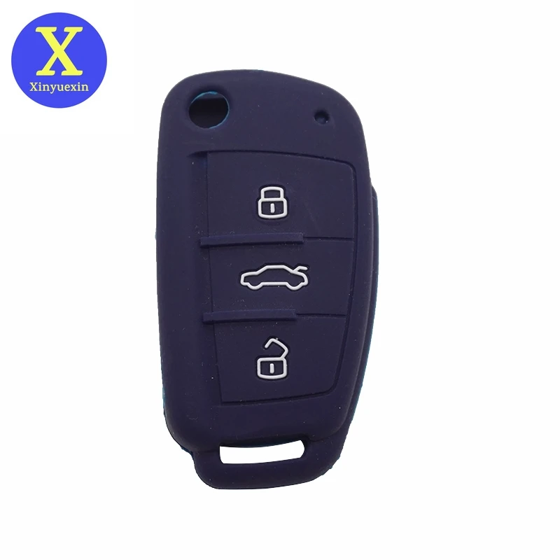 

Xinyuexin for Audi Silicone Car Key Cover FOB Case for Audi A1 A3 Q3 Q7 R8 A6L TT 3 Button Flip Remote Key Holder Bag Protection