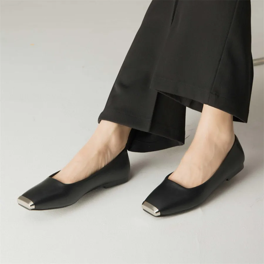 

Metal Square Toe Women Loafers Single Walking Dance Shoes Ladies Comfortable Espadrilles Black Silver Slip-on Ballerinas Flats