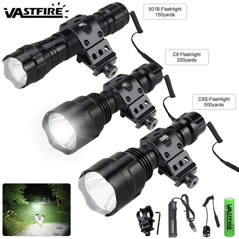 500 Yards C8S/C8/501B Tactical Hunting Flashlight Professional Green Red White Flashlight 1-Mode Torches Rechargable Flashlights
500 Yards C8S/C8/501B Tactical Hunting Flashlight Professional Green Red White Flashlight 1-Mode Torches Rechargable Flashlights