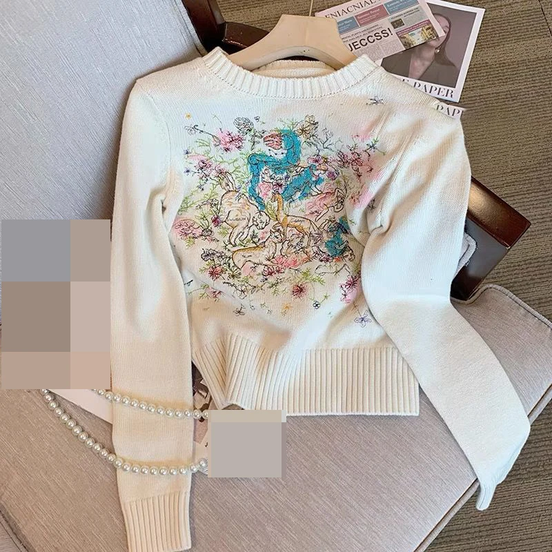 2022 autumn and winter new retro niche design sense colorful flowers animal embroidery wild round neck sweater women
2022 autumn and winter new retro niche design sense colorful flowers animal embroidery wild round neck sweater women