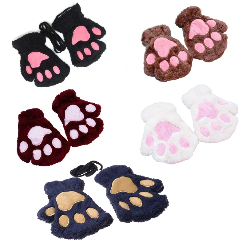 Women Adult Winter Warm Half Finger Gloves Cute Cartoon for Cat Paw Embroidery Anime Kitten Thicken Fuzzy Plush Fingerless Mitt
Women Adult Winter Warm Half Finger Gloves Cute Cartoon for Cat Paw Embroidery Anime Kitten Thicken Fuzzy Plush Fingerless Mitt