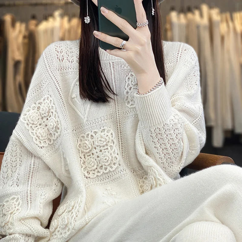 Autumn and winter new 100% sweater women's round neck hook openwork sweater loose leisure trend heavy industry sweater
Autumn and winter new 100% sweater women's round neck hook openwork sweater loose leisure trend heavy industry sweater